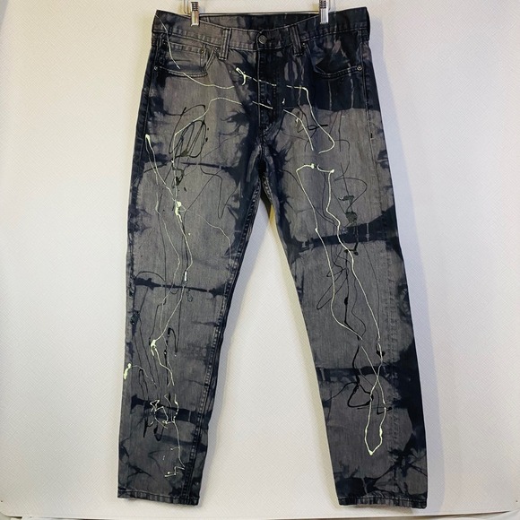 Levi's 508 Jeans Men's Gray/Black Sz 36x32 Distressed Bleach Splatter Denim‎ EUC - Picture 1 of 11